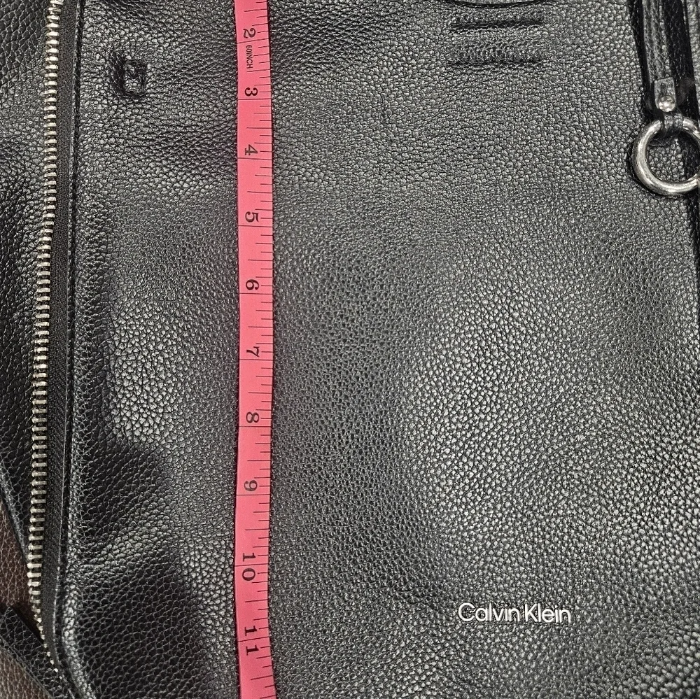 Calvin Klein Gabrianna Novelty Slim Side Zip Tote/ Book Bag Black Vegan Leather